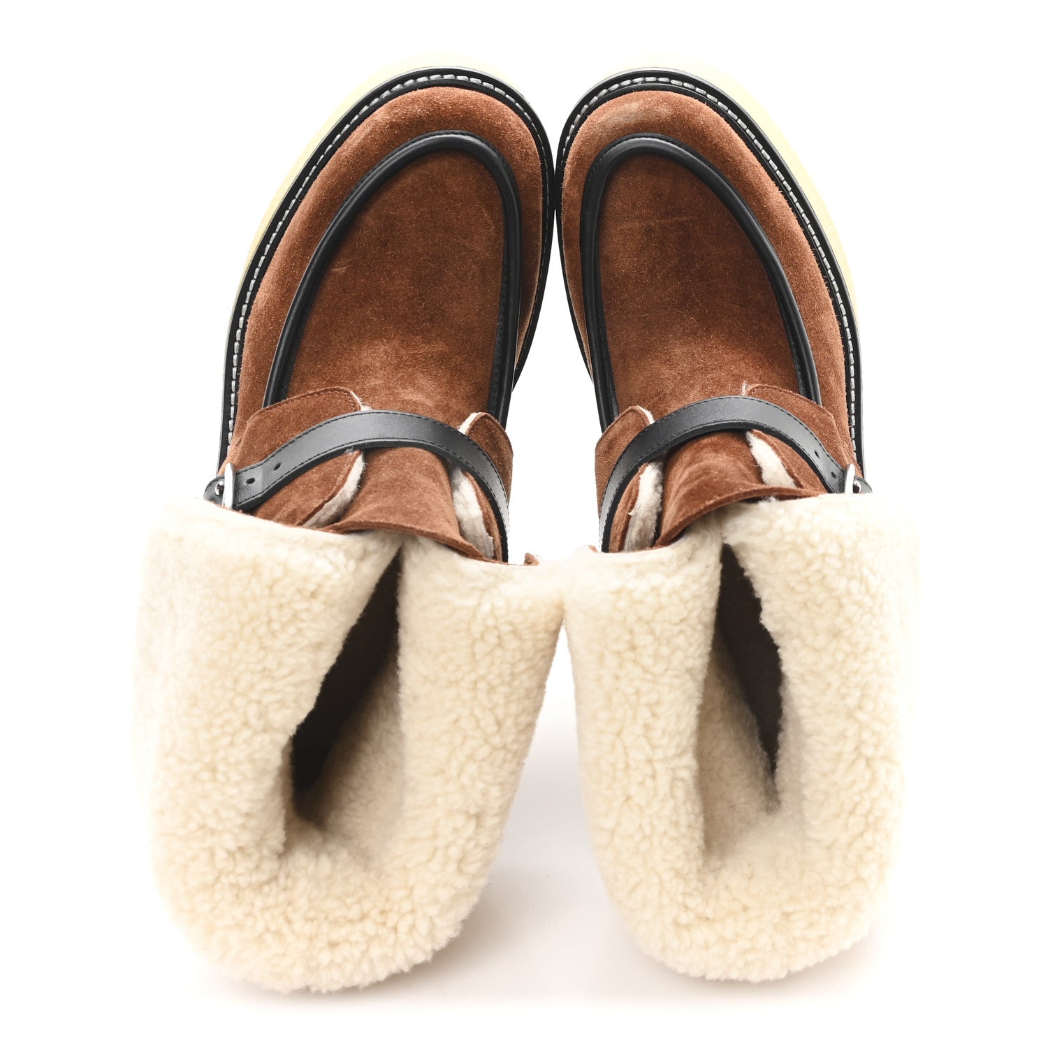 Hermes Suede Shearling Womens Hemisphere Ankle Boots 37.5 Brown 2 of 9