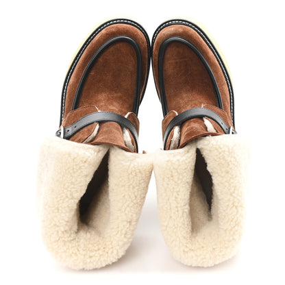 Hermes Suede Shearling Womens Hemisphere Ankle Boots 37.5 Brown 2 of 9