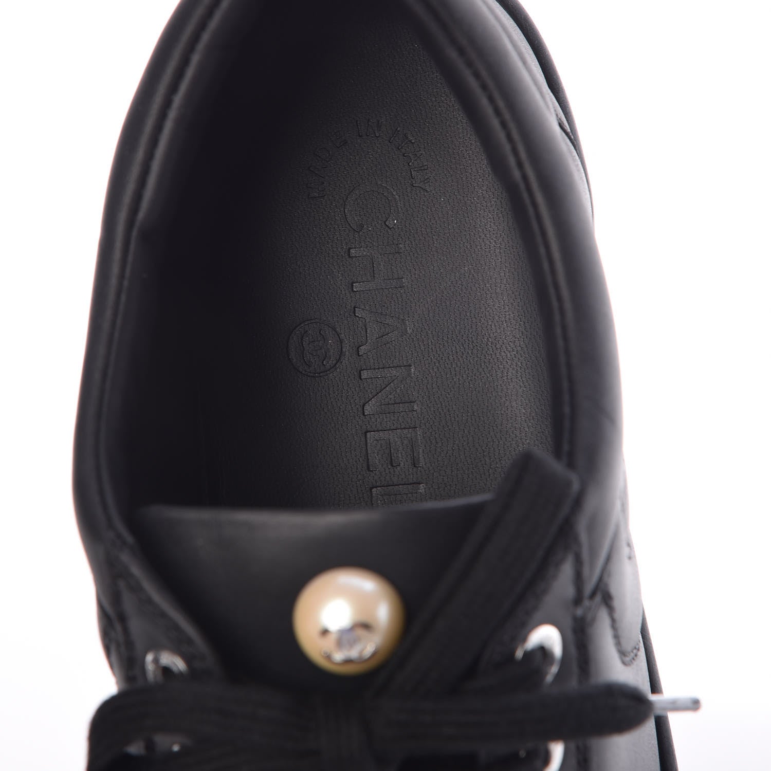 Chanel Oily Calfskin Pearl Low Top CC Sneakers 37.5 Black 8 of 9