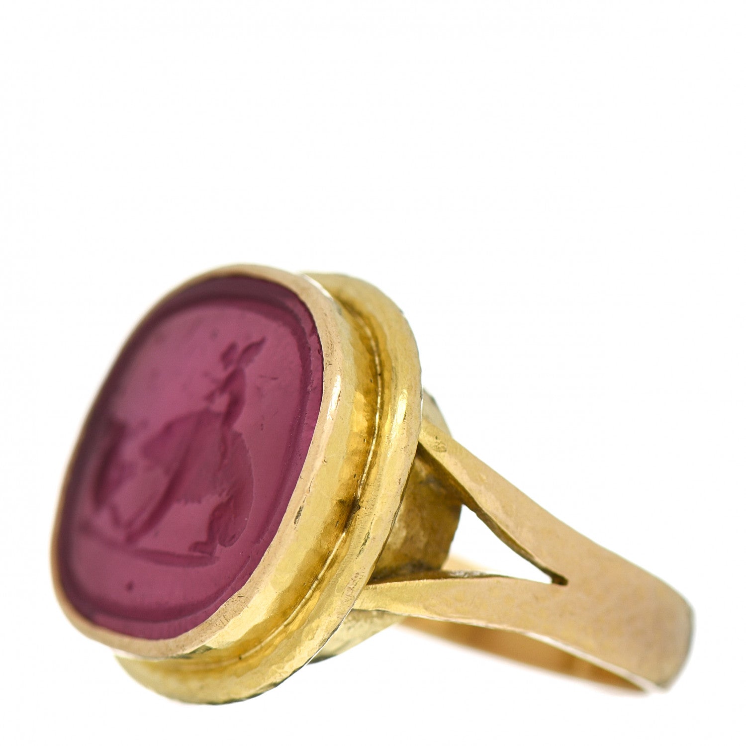 Elizabeth Locke 19K Yellow Gold Venetian Glass Intaglio Cupid Riding Bear Ring Pink 57 8 3 of 6