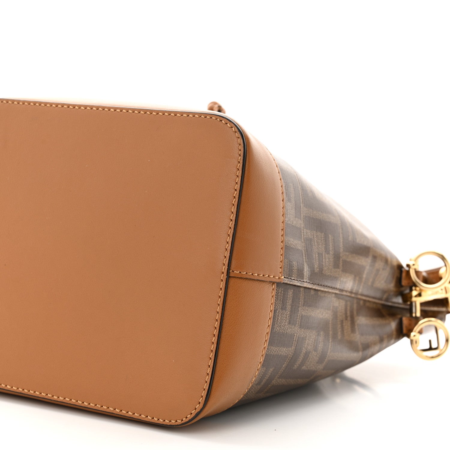 Fendi Glazed Fabric Vitello Grace F is Fendi FF 1974 Stamp Patch Grande Mon Tresor Bucket Bag Mogano Panna Nocciola 10 of 11