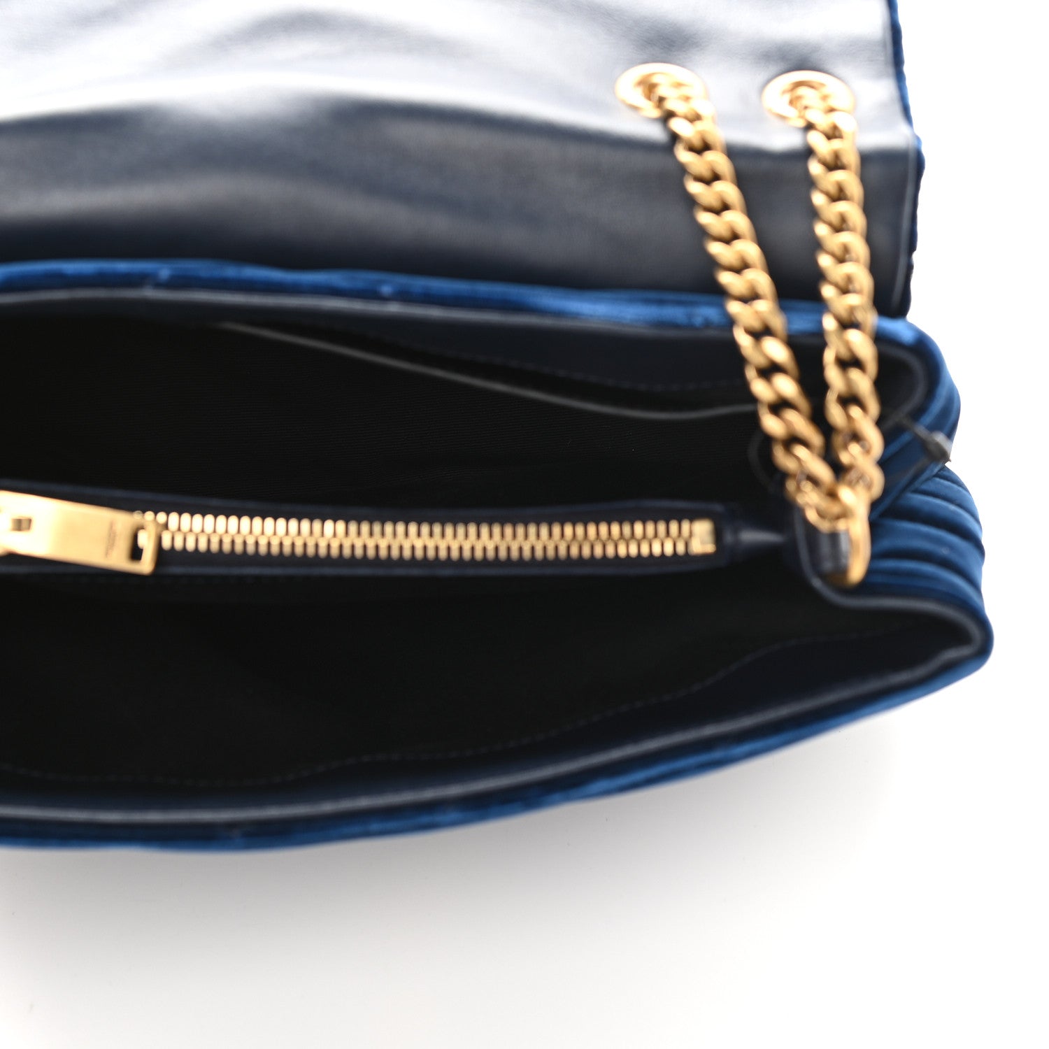 Saint Laurent Velvet Y Quilted Monogram Small Loulou Chain Satchel Medium Blue 5 of 11