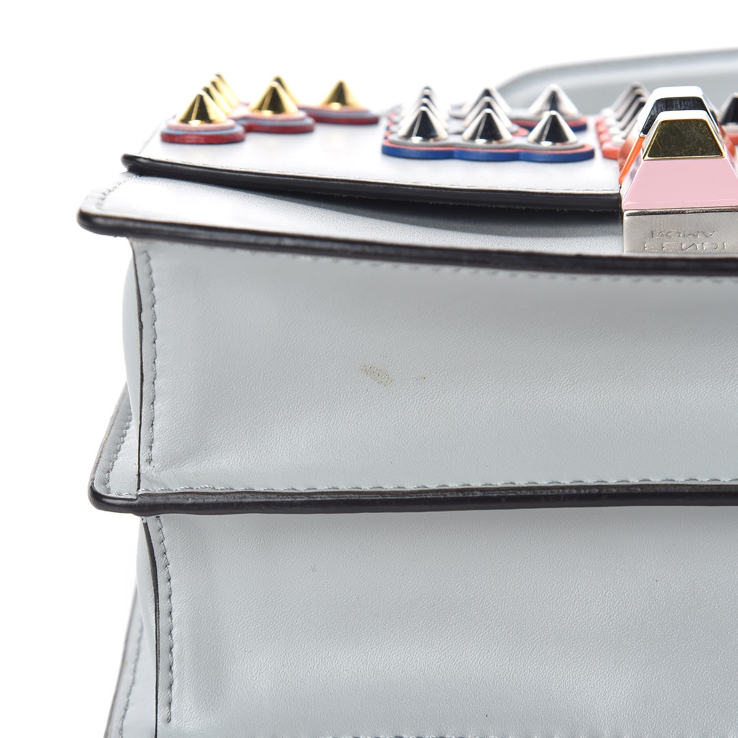 Fendi Vitello Liberty Fun Fair Metal Studded Small Kan I Shoulder Bag Grigio Perla Multicolor 10 of 11