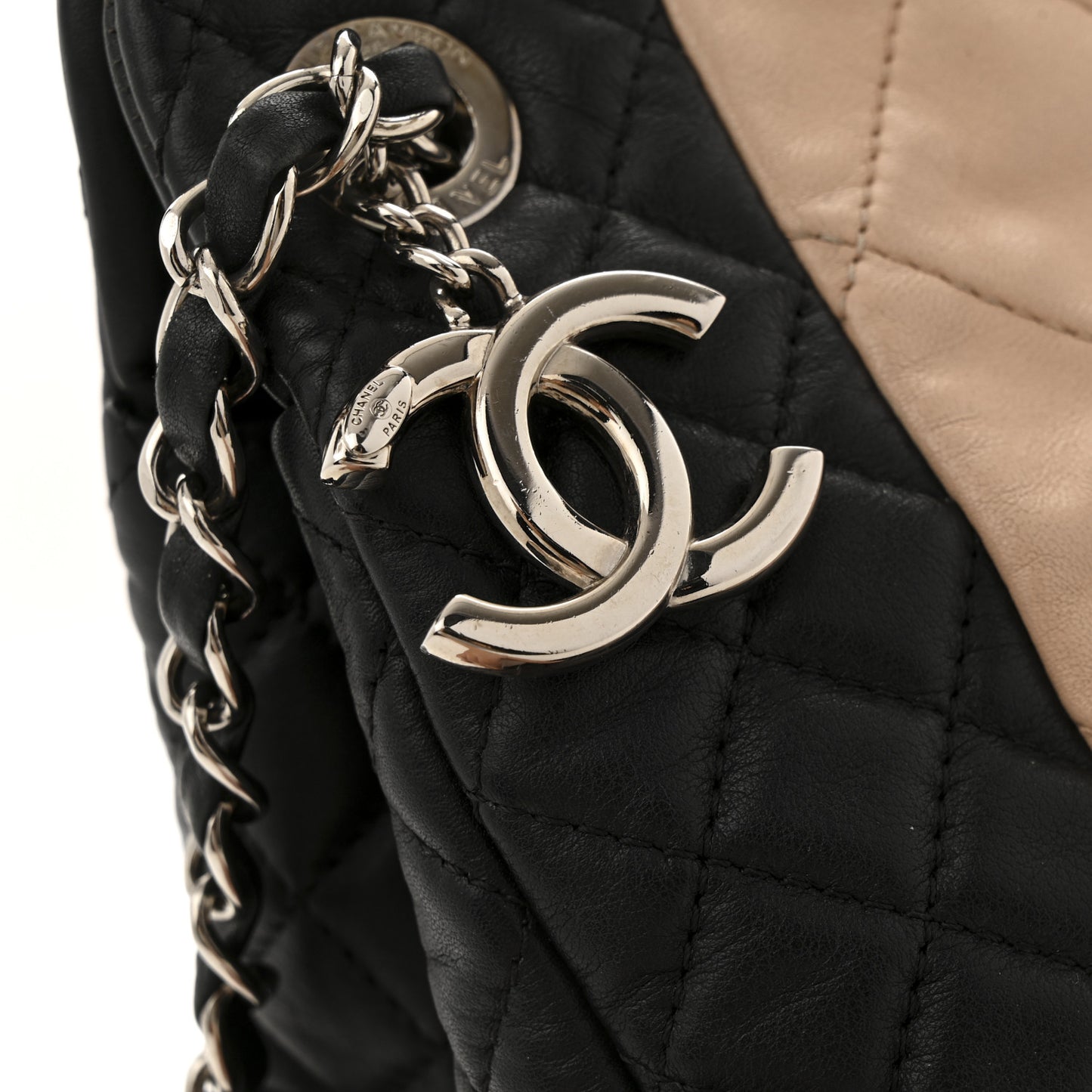 Lambskin Quilted CC Shopping Tote Black Rose Clair