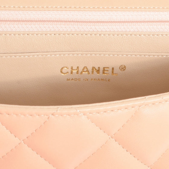 Lambskin Quilted Jumbo Single Flap Beige