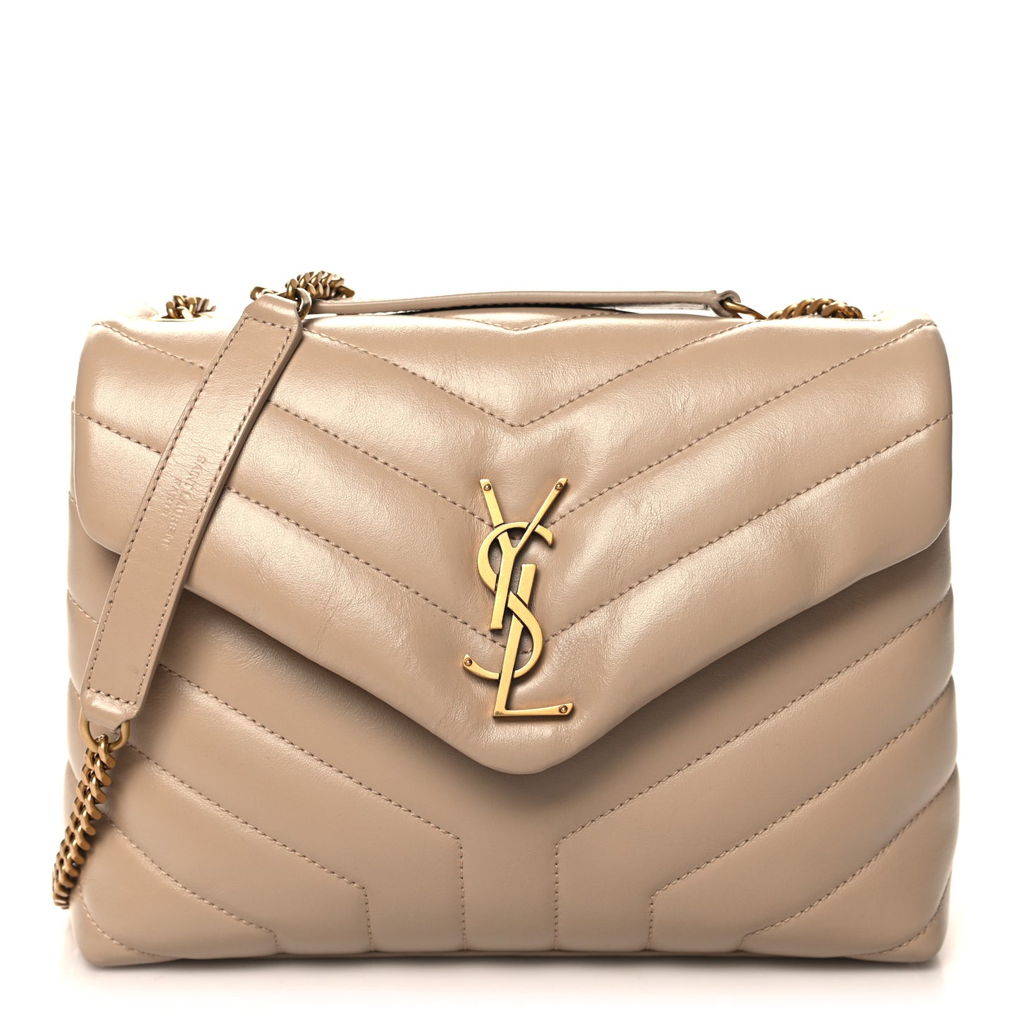 Calfskin Y Quilted Monogram Small Loulou Chain Satchel Dark Beige