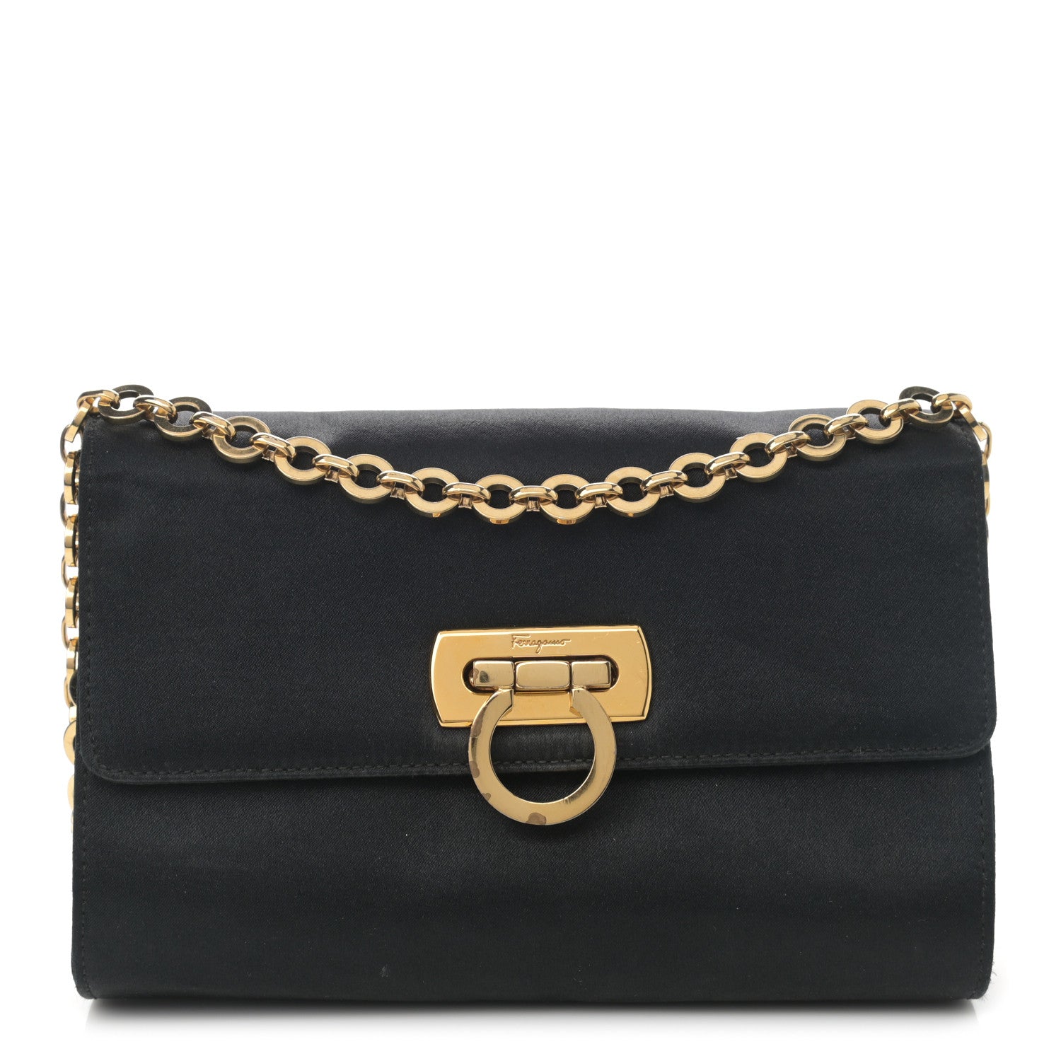 Salvatore Ferragamo Satin Gancini Chain Crossbody Black 1 of 10