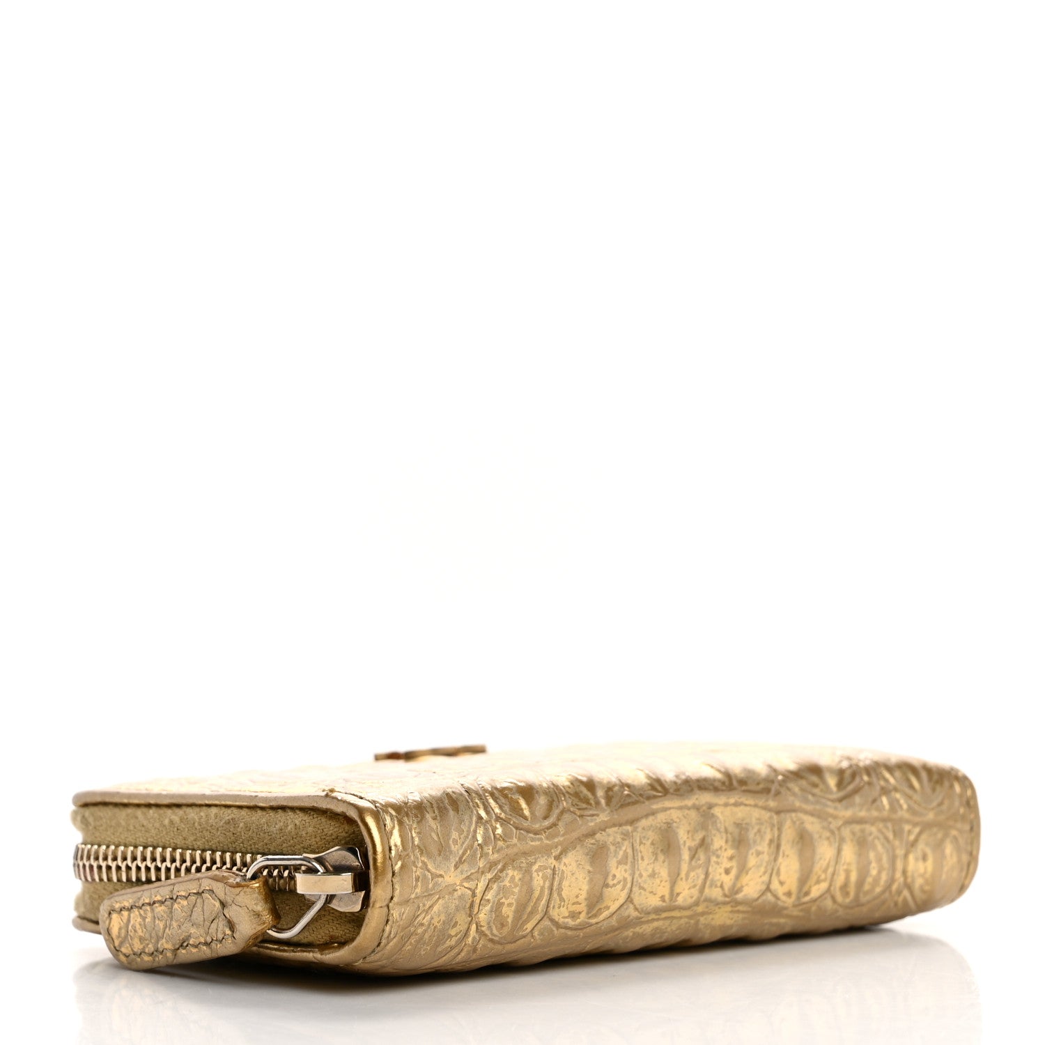 Chanel Metallic Calfskin Crocodile Embossed Cocodile Zip Coin Case Gold 4 of 10
