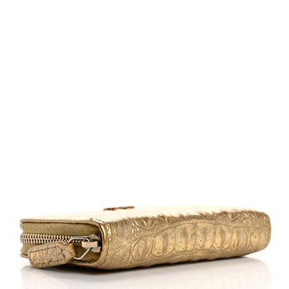 Chanel Metallic Calfskin Crocodile Embossed Cocodile Zip Coin Case Gold 4 of 10