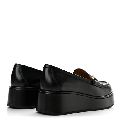 Gucci Kama Calfskin Horsebit Womens Wedge Platform Loafers 37 Black 5 of 10