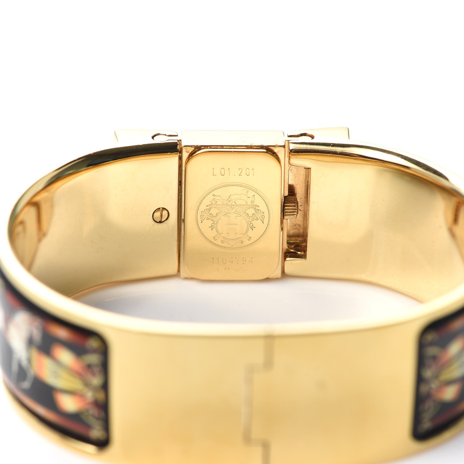 Hermes Stainless Steel Enamel 19mm Printed Horse Loquet Quartz Watch Black 4 of 7