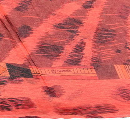 Hermes Silk Mousseline Pelages et Camouflage Stole Lipstick Corail 3 of 4