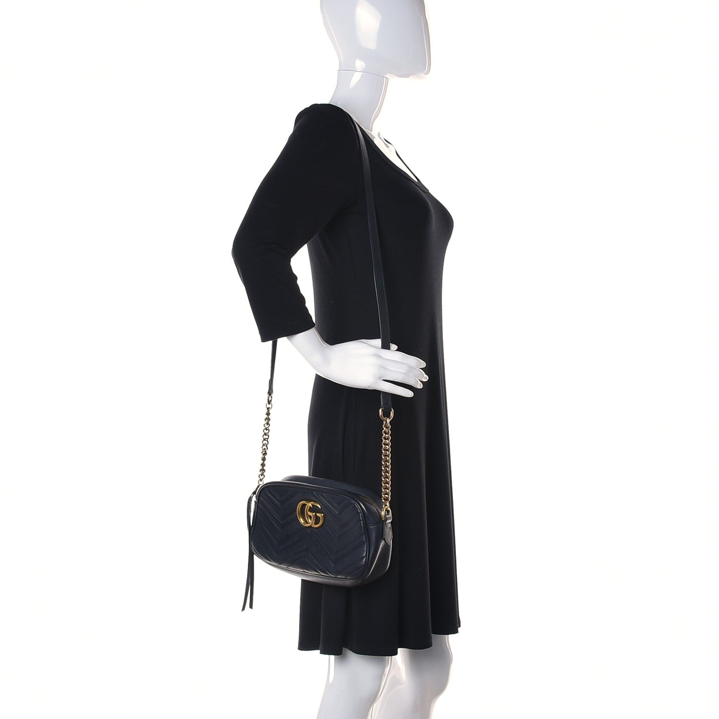 Calfskin Matelasse Small GG Marmont Chain Shoulder Bag Black