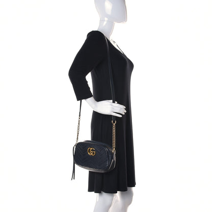 Gucci Calfskin Matelasse Small GG Marmont Chain Shoulder Bag Black 2 of 15