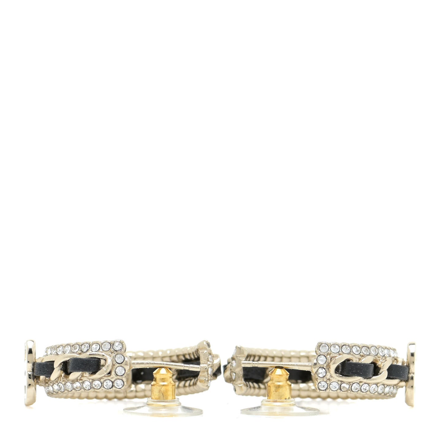 Crystal Lambskin CC Chain Hoop Earrings Gold Black