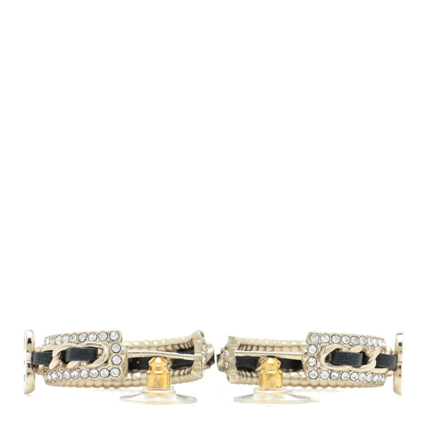 Chanel Crystal Lambskin CC Chain Hoop Earrings Gold Black 3 of 5