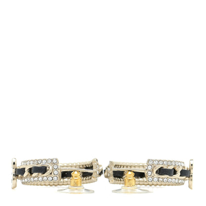 Chanel Crystal Lambskin CC Chain Hoop Earrings Gold Black 3 of 5