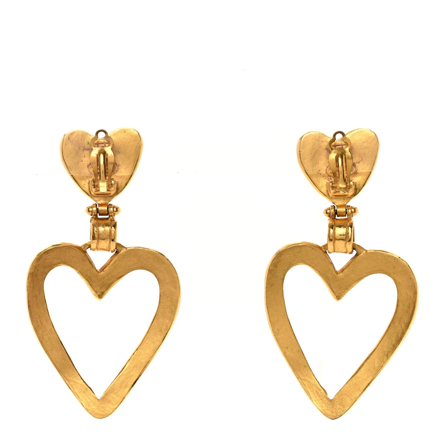 Chanel Metal CC Heart Drop Clip On Earrings Gold 3 of 4