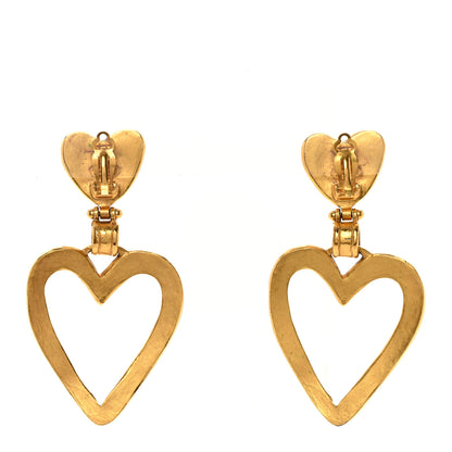 Chanel Metal CC Heart Drop Clip On Earrings Gold 3 of 4