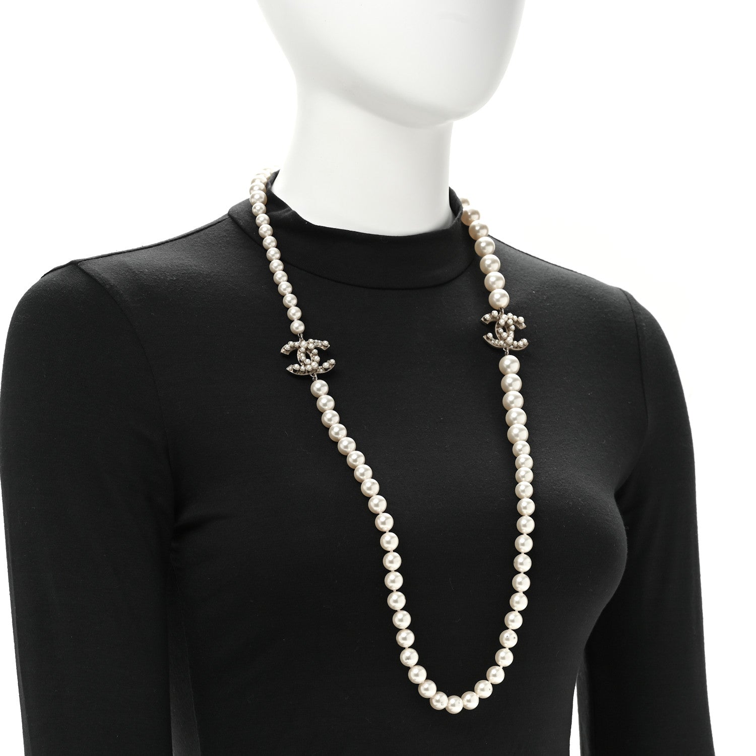 Chanel Crystal Pearl CC Long Necklace Gold 2 of 6