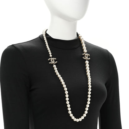 Chanel Crystal Pearl CC Long Necklace Gold 2 of 6