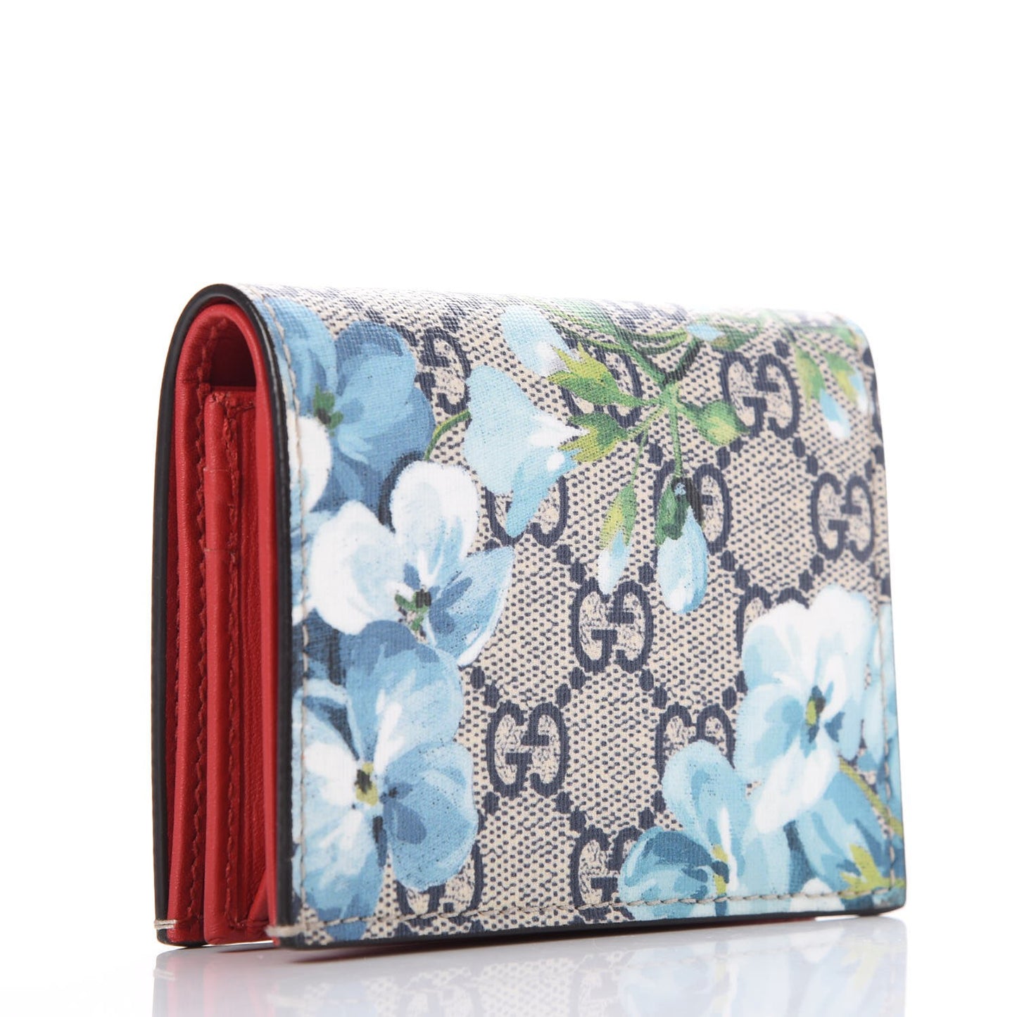 GG Supreme Monogram Blooms Card Case Beige Blue Navy Hibiscus Red