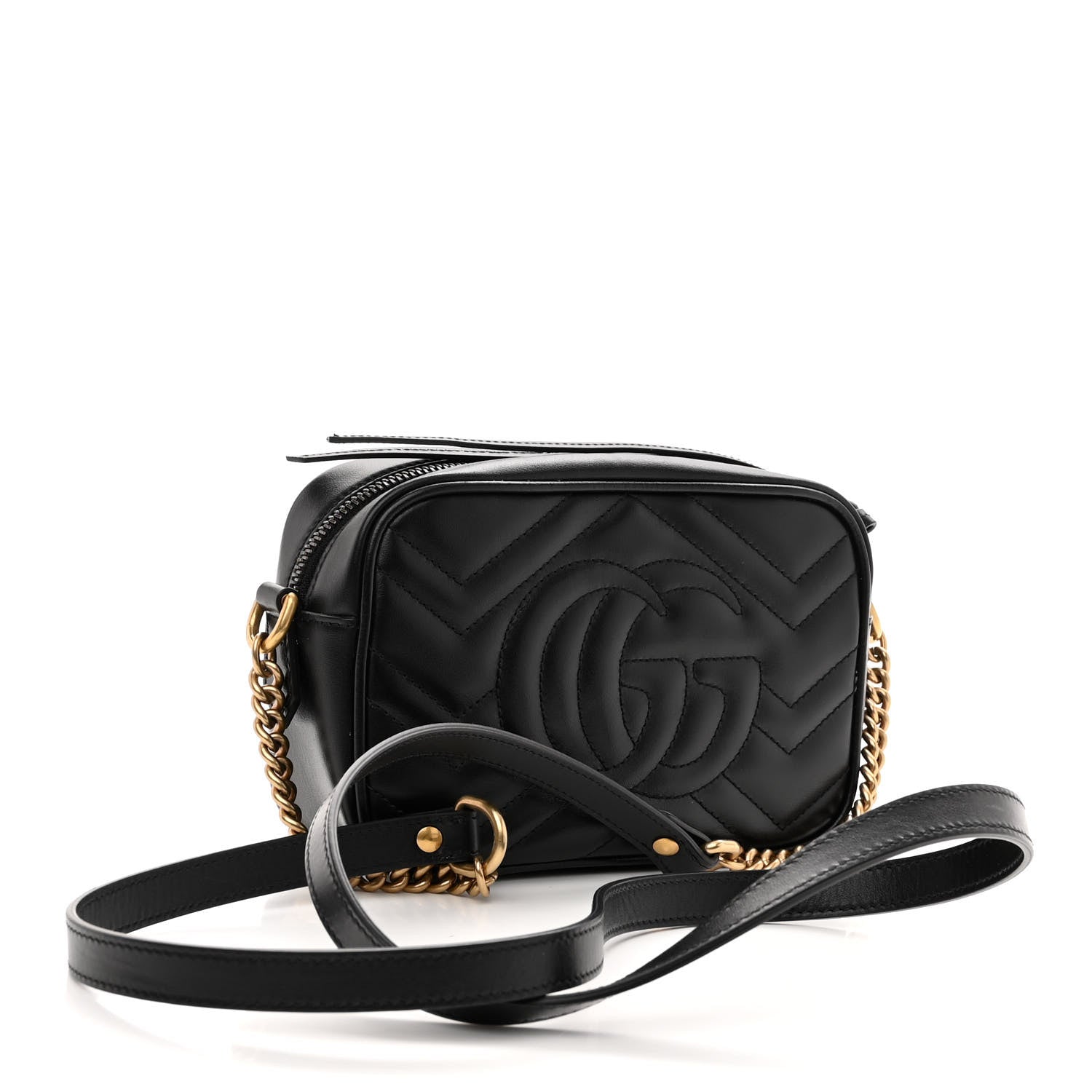 Gucci Calfskin Matelasse Mini GG Marmont Chain Shoulder Bag Black 3 of 10