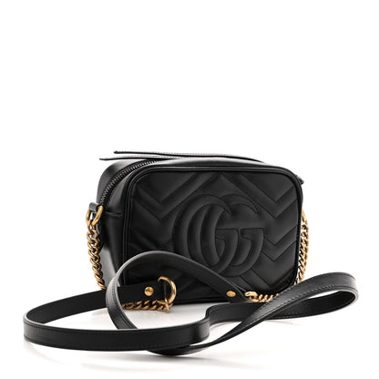 Gucci Calfskin Matelasse Mini GG Marmont Chain Shoulder Bag Black 3 of 10