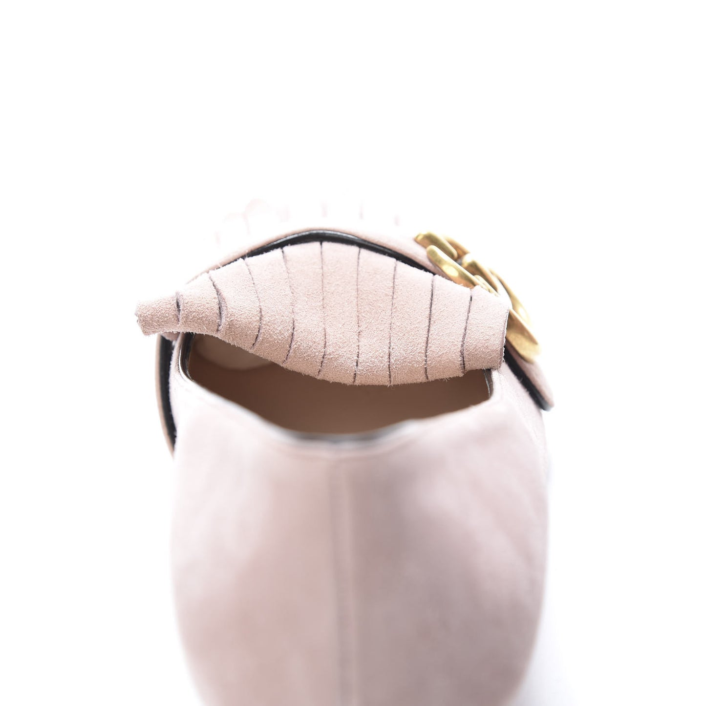 Kid Scamosciato GG Marmont Fringe 50mm Loafer Pumps 37 Crystal Pink