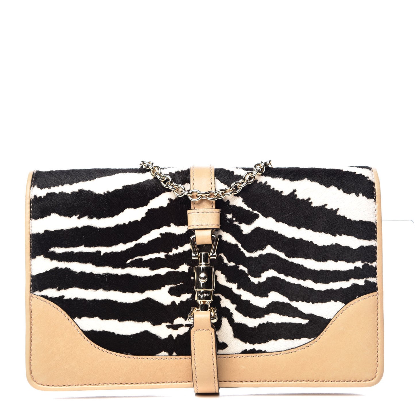 Calf Hair Zebra Print Piston Broadway Evening Bag Beige