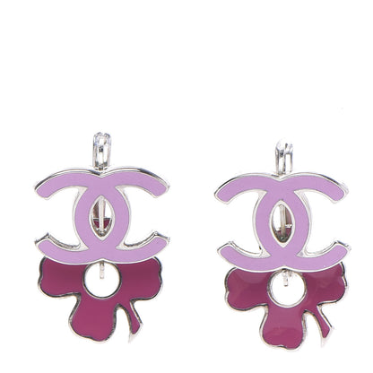 Chanel Enamel Clover CC Earrings Pink Silver 1 of 5