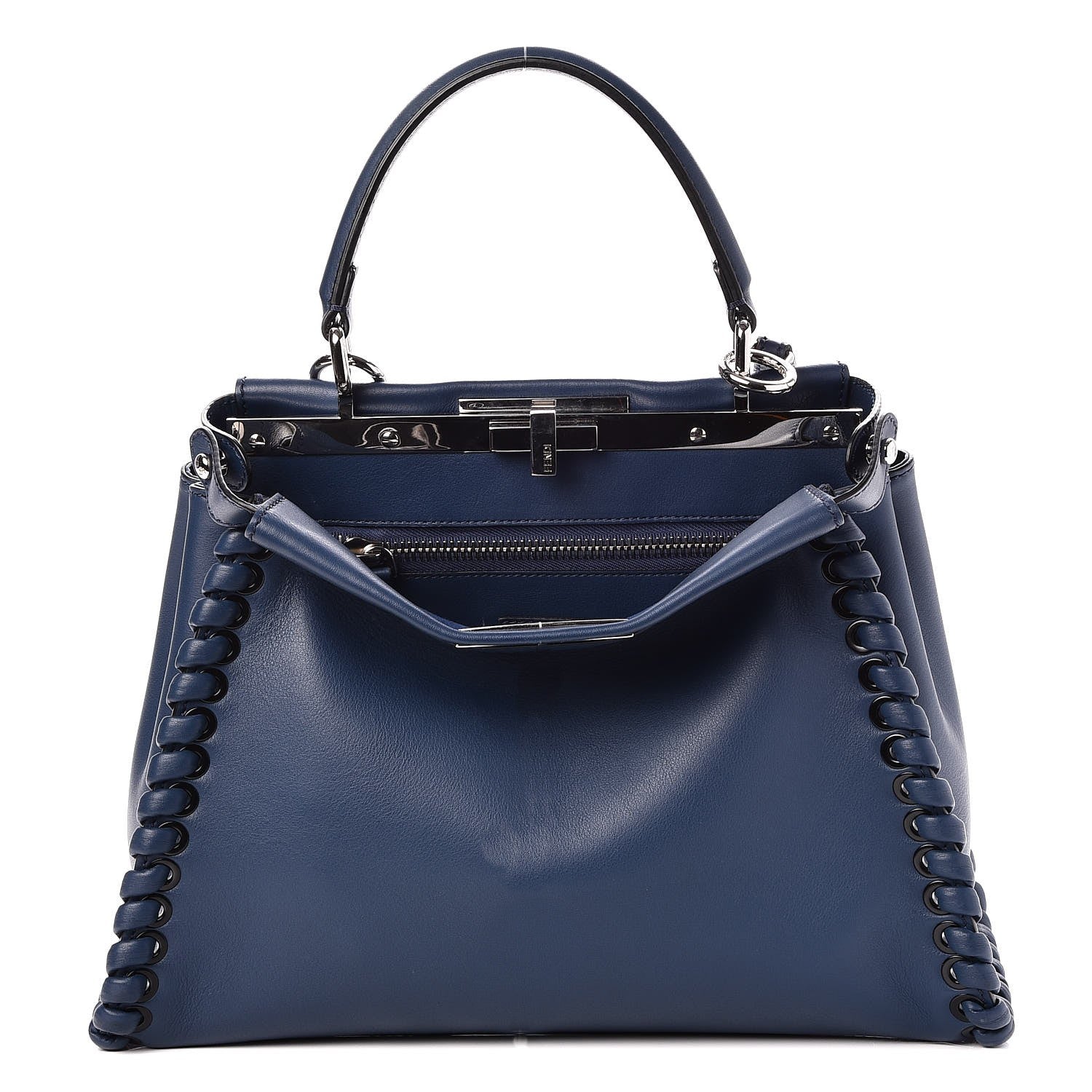 Fendi Calfskin Lace Up Medium Peekaboo Iconic Satchel Blue 1 of 9