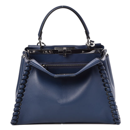 Fendi Calfskin Lace Up Medium Peekaboo Iconic Satchel Blue 1 of 9