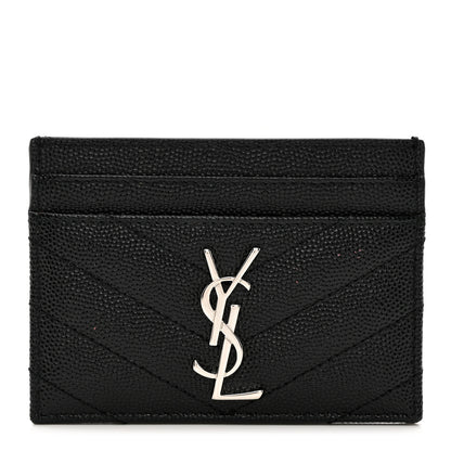 Saint Laurent Grain De Poudre Matelasse Chevron Monogram Credit Card Case Black 1 of 7