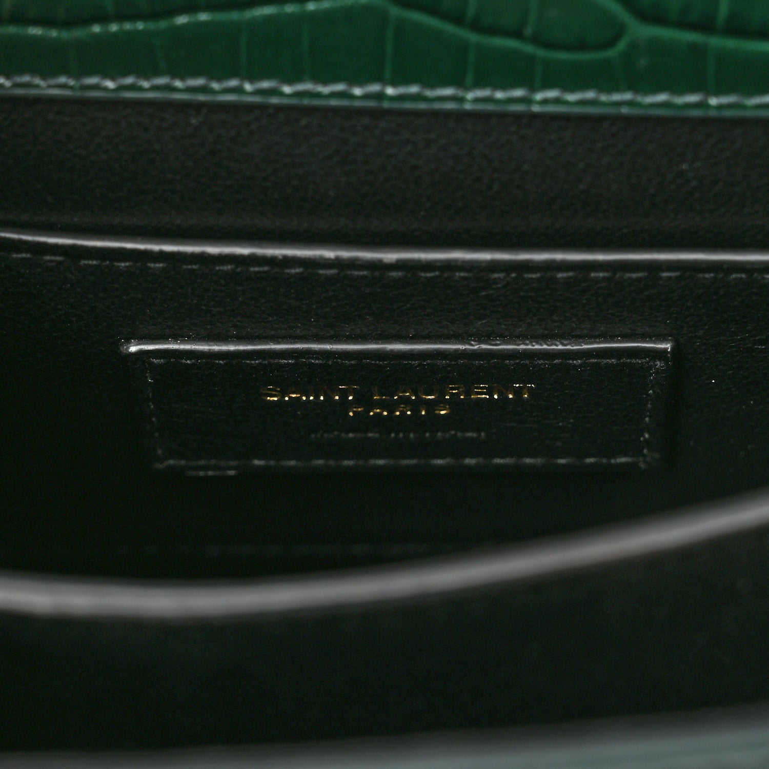 Saint Laurent Calfskin Crocodile Embossed Mini Classic Monogram Cassandra Top Handle Green 7 of 10