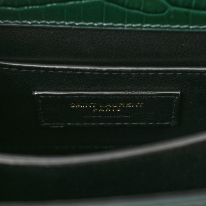 Saint Laurent Calfskin Crocodile Embossed Mini Classic Monogram Cassandra Top Handle Green 7 of 10