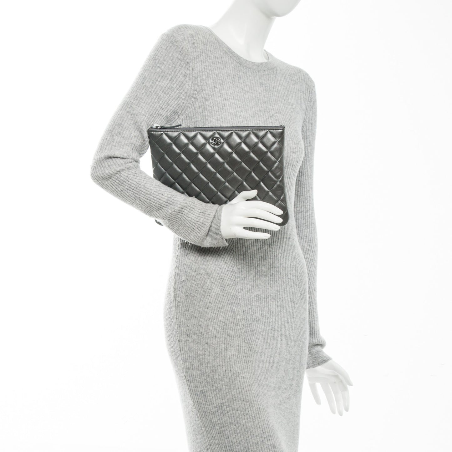 Metallic Lambskin Quilted Medium Cosmetic Case Silver