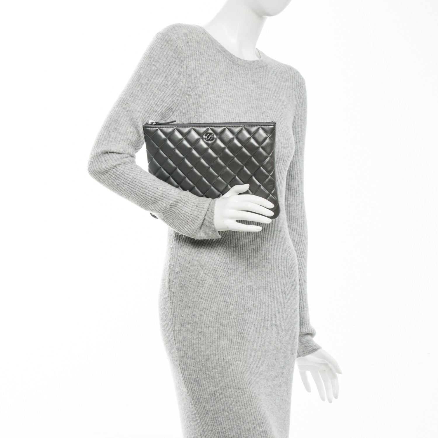Chanel Metallic Lambskin Quilted Medium Cosmetic Case Silver 2 of 6
