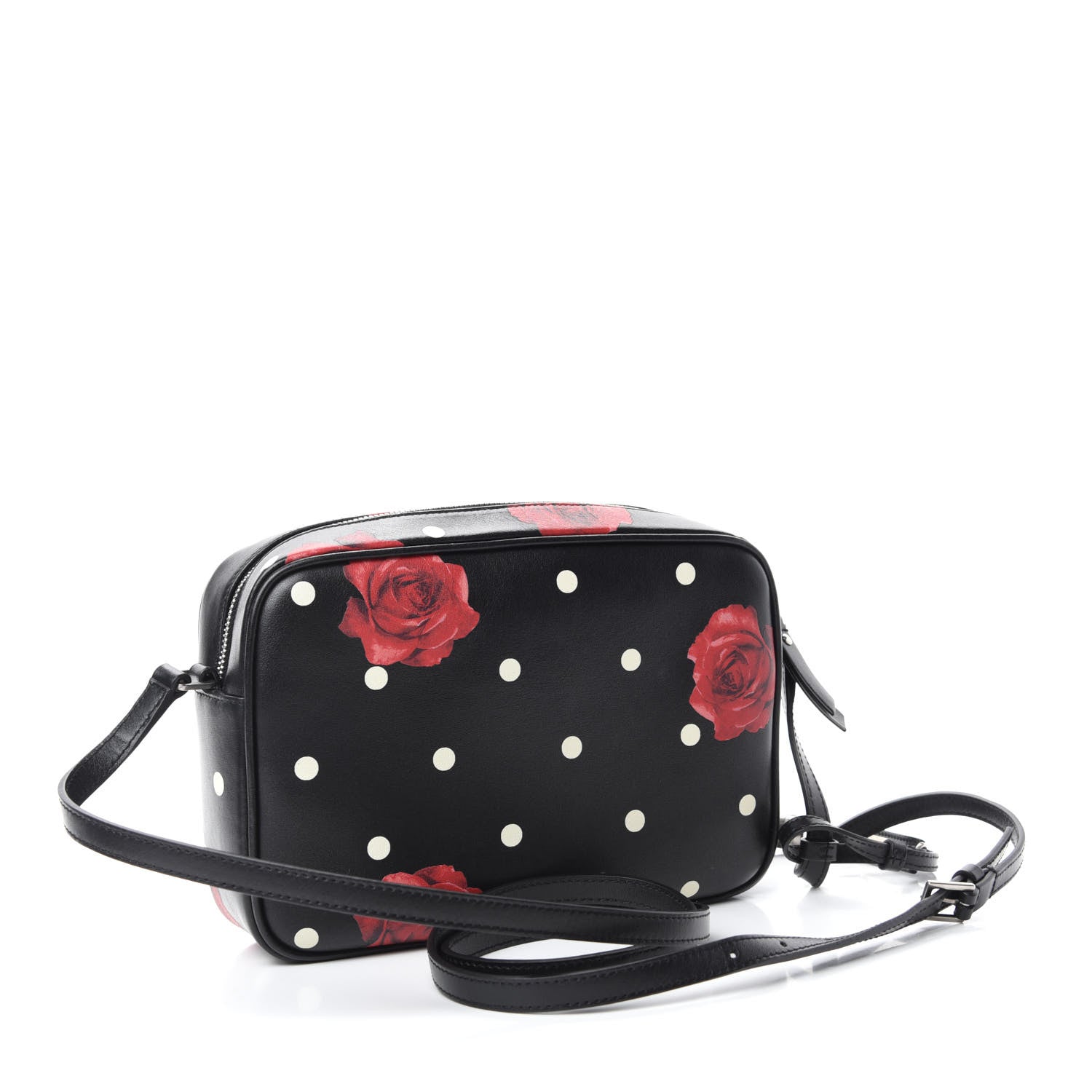 Saint Laurent Calfskin Rose Print Monogram Lou Camera Bag Black 3 of 10