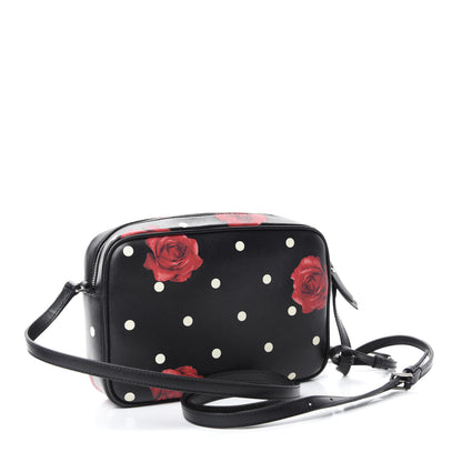 Saint Laurent Calfskin Rose Print Monogram Lou Camera Bag Black 3 of 10