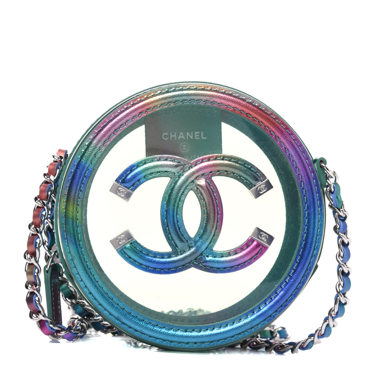 Chanel PVC Calfskin Lambskin Quilted Round Filigree Clutch With Chain Green 1 of 11