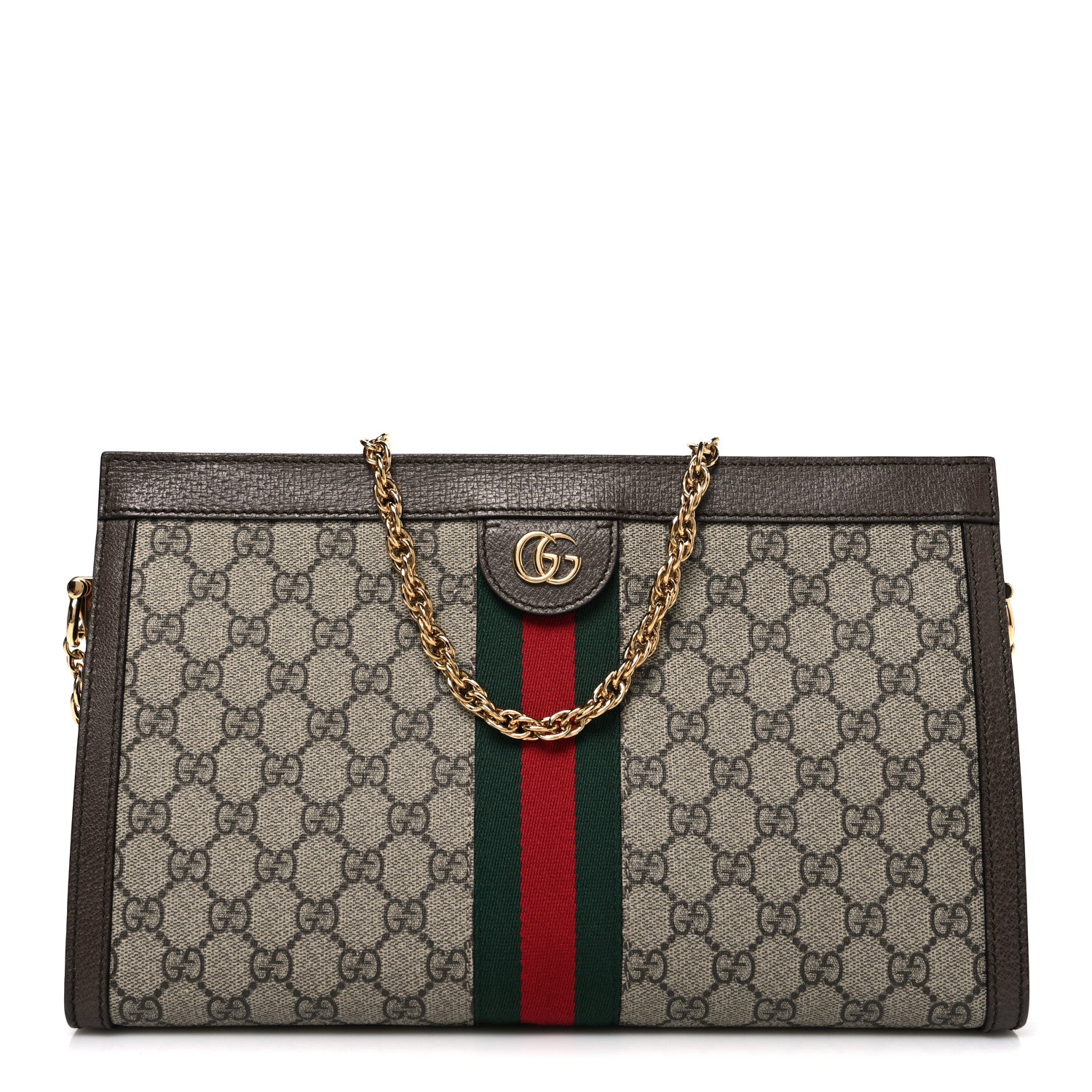 Gucci GG Supreme Monogram Web Medium Ophidia Chain Shoulder Bag Brown 1 of 10