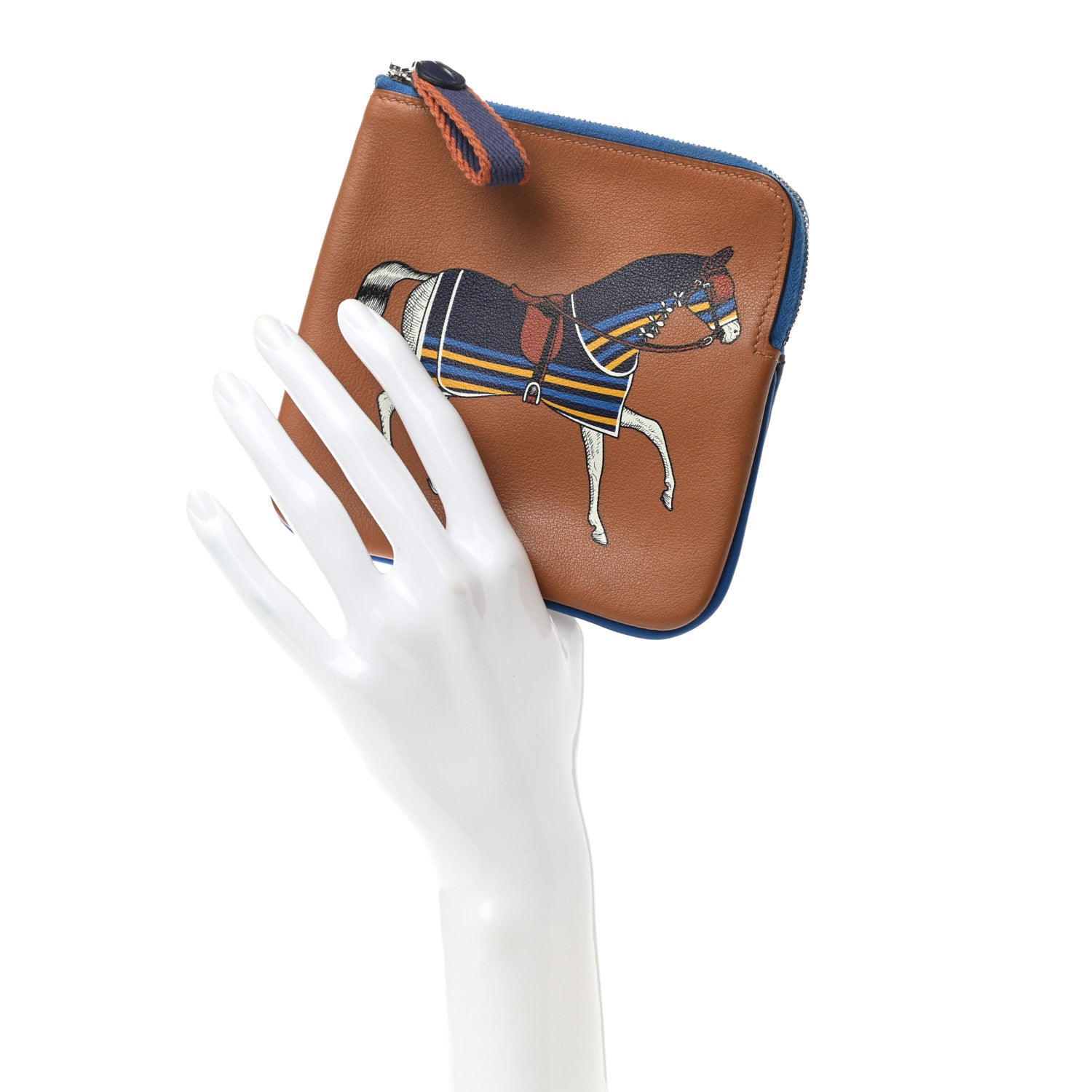 Hermes Swift Couverture Nouvelle Carre Pocket Pouch Gold Bleu Encre 2 of 9