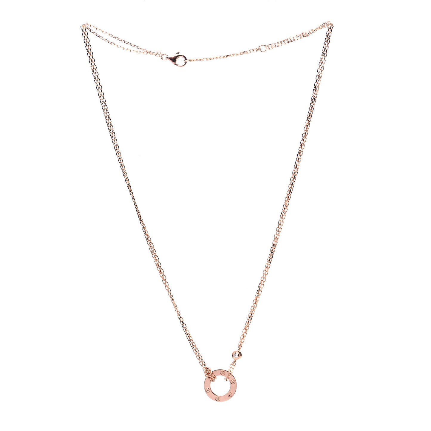 18K Pink Gold 2 Diamond LOVE Necklace
