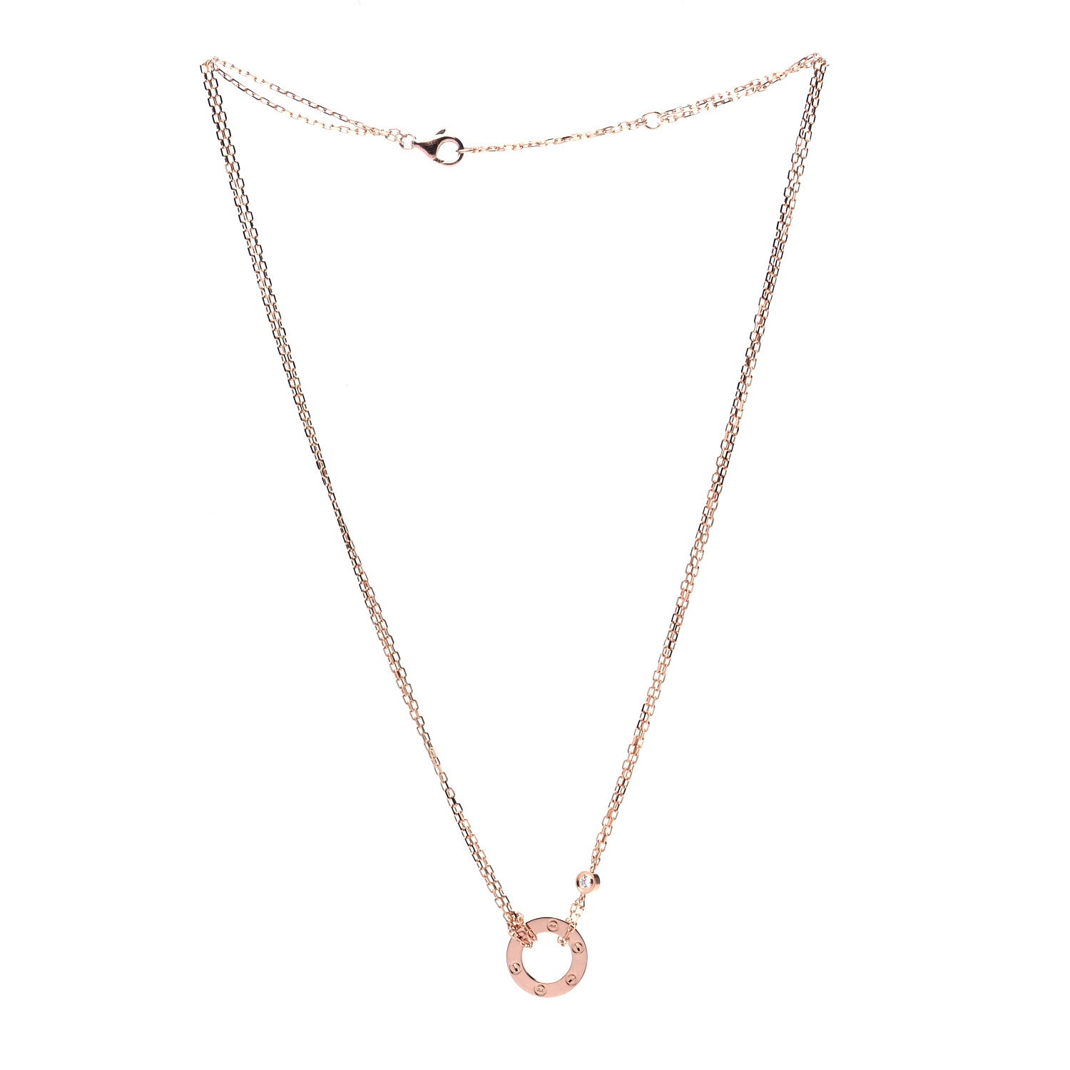 Cartier 18K Pink Gold 2 Diamond LOVE Necklace 3 of 7