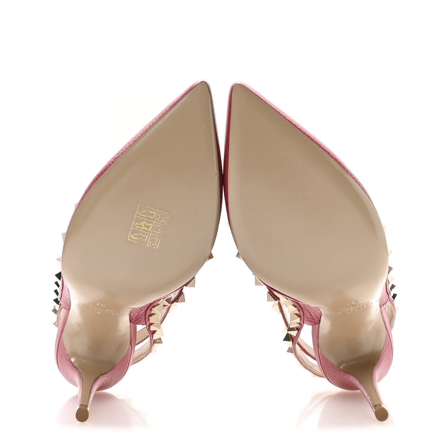 Pebbled Calfskin Rockstud Ankle Strap 100mm Pumps 37 Rock Pink