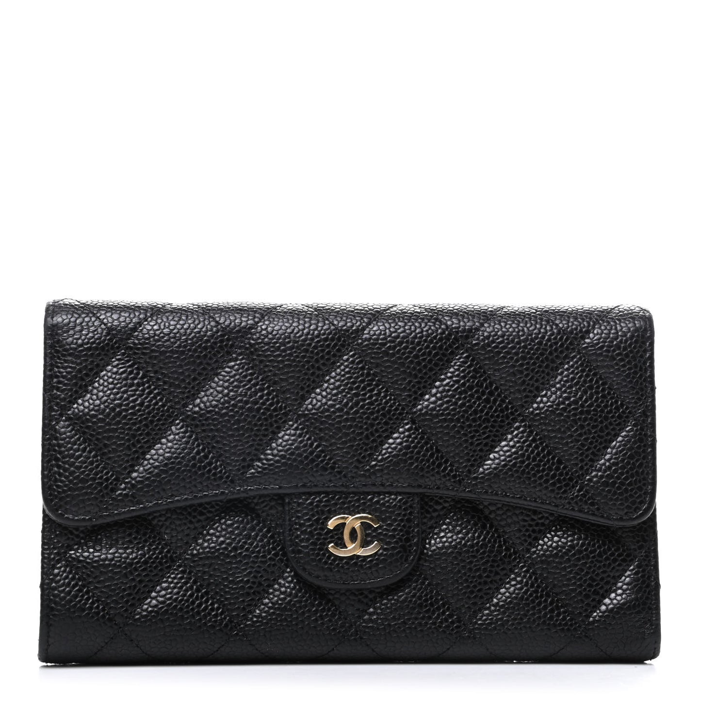 Caviar Quilted Long Flap Wallet Black