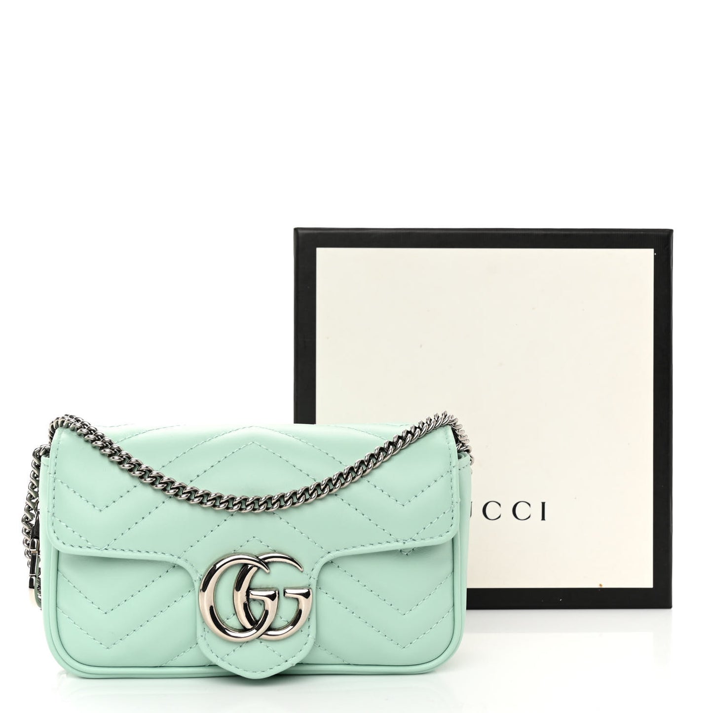 Calfskin Matelasse Super Mini GG Marmont Shoulder Bag Water Green