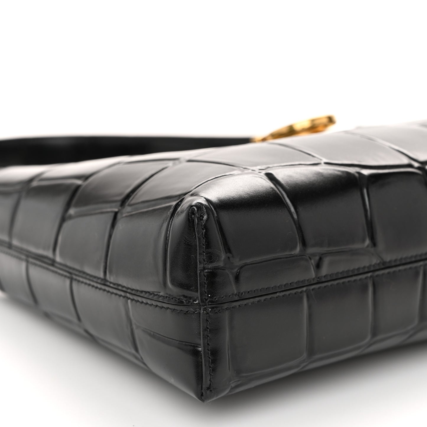Calfskin Crocodile Embossed Trifolio Shoulder Bag Black