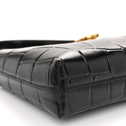Salvatore Ferragamo Calfskin Crocodile Embossed Trifolio Shoulder Bag Black 9 of 10